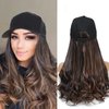 Yunkang Hat Wig Baseball Cap With Long Wavy Ends Straight Hair Extensions Attached Heat Resistant Synthetic Fiber Hairpiece Replacement Wigs in Hat for Woman Girls Mix brown(Mdark brown, 18inch)