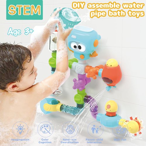 AMCHSURI Toddler Bath Toys for Kids Ages 2-4 4-8 Year Old Boys Girls Shower Wall Toys with Pipes and Valves That Toddlers with Interactive Features for Cognitive Development Bath Time Toy