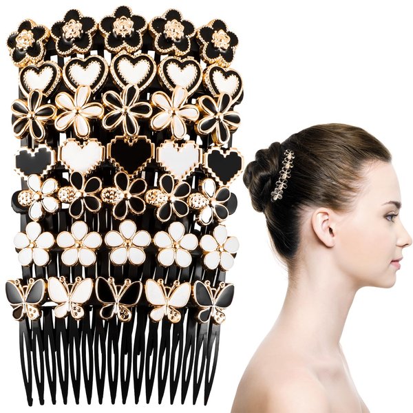 Amaxiu 7pcs Rhinestone Hair Comb, French Twist Flower Hair Combs Acrylic Diamond Hair Slides Plastic 16 Teeth Fancy Side Combs Wedding Bridal Jewelry Hair Clips Hair Accessories for Women Girls
