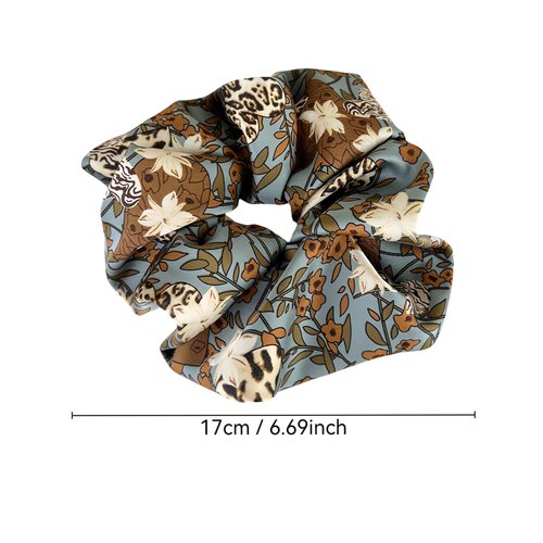 Satin Hair Scrunchies for Thick Hair, UNLONLEG 3Pcs Satin Scrunchies for Women, Fashion Printed Satin Hair Tie Floral Rubber Band, Satin Scrunchies for Curly Hair, Pink, Brown, Black(C#)