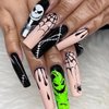Halloween Press on Nails Long Coffin Spider Web Full Cover Fake Nails Nightmare Before Christmas Press on Nails Black Blood Stick on Nails Acrylic Nails for Women Men Girls