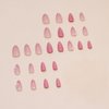 Pink Gradient Press on Nails - Pink Flower Stereoscopic Embossed Tip French,Medium Fake Nails Kit with 24 Nails,24pcs jelly glue stickers,1pcs mini nail file,1pcs wooden stick （Nails for Women Girls）