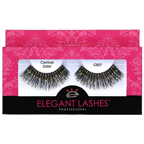 Elegant Lashes C907 "Cleopatra" Premium Black & Gold Metallic Foil Color False Eyelashes for Halloween Dance Rave Costume