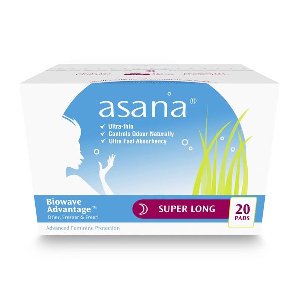 Asanawomenpads (Asana Natural Super Long Overnight Maxi Period Pads - Ultra Thin, Chlorine Free(20 Count))