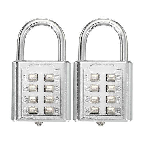 MECCANIXITY Combination Padlock, 8-Digit Push Button Padlock 4-Position Locking Mechanism Security Combination Lock for Locker Gym Sports Locker Cabinet Toolbox (Silver, Pack of 2)