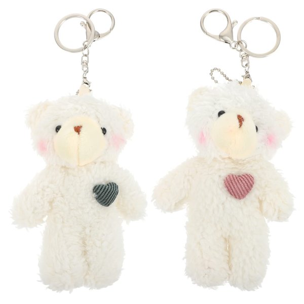 NUOBESTY 2pcs Plush Bear Keychain Teddy Bear Keychain Aniaml Key Ring Hanging Ornament Plush Stuffed Animal Car Key Holder for Girls Women Gift