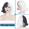 WeKen Cruella Devil Costume Wig for Women Half Black and White Short Wavy Curly Synthetic Wigs for Halloween Christmas Carnival Party