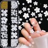 3D White Flower Nail Stickers Charm Decoration Decals 12 Grids Nail Flower Pearl Gold Caviar Beads Glitter Design Acrylic Nails Supplies Stickers for Women Floral Manicure Tips DIY Accessories Craft