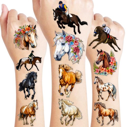 101 PCS Horse Temporary Tattoos Themed Birthday Party Favors Decorations Supplies Decor Stickers For Girls Boys Men Gift School Prizes Rewards