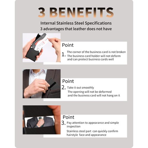 Business Card Holder, Metal Case Pocket, Holder for Women & Men, Professional PU Leather Holders RFID Blocking Name with Magnetic Clasp, Black Carbon