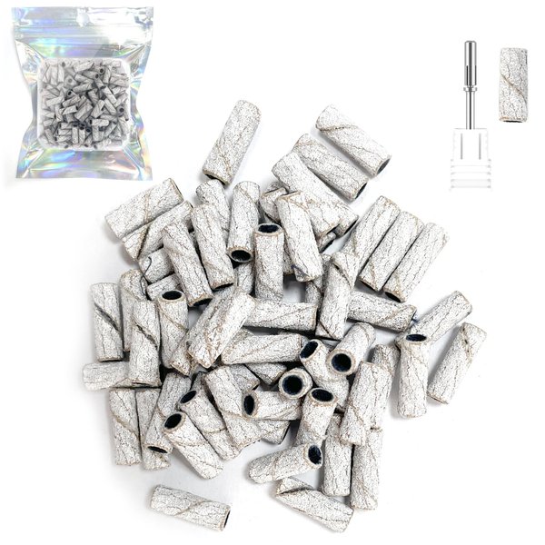 100 Pcs Mini Sanding Bands for Nail Drill with 3.1mm Mandrel Bit, 320# Fine Grit Sanding Bands Drill Bits for Acrylic Nails Gel Manicures and Pedicure, White