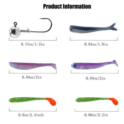 DongRun Fishing Soft Plastic Bait Set, 50 Piece/Box Paddle Tail Lure, Fork Tail Soft Bait, Jig Head Hook, Freshwater Saltwater，Fishing Lover's Gift，Made from eco-Friendly Materials