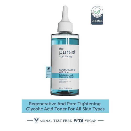 The Purest Solutions Exfoliating and Clarifying Toner (Glycolic Acid 5% AHA + BHA) - for All Skin Types - Balance Sebum Secretion - Reduce Pores Appearance - Vegan | Cruelty Free (6.76 fl. oz)