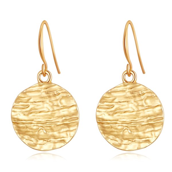 YKKZART Dangle Earrings for Women 14k Gold Plated Disc Dangle Earrings Hammered Coin Drop Earrings for Her Gift