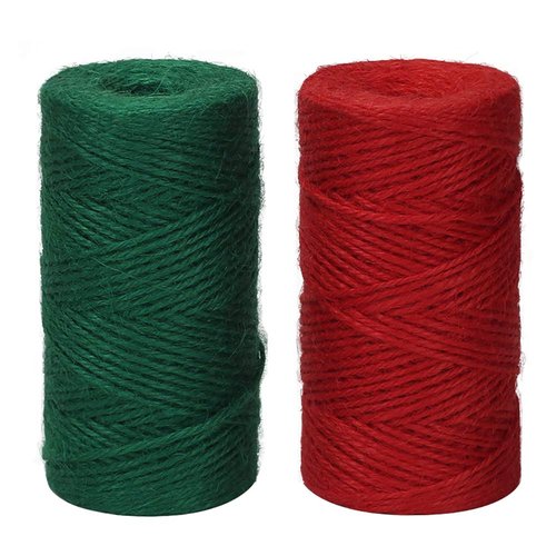 Tenn Well Colored Jute Twine, 328 Feet x 2 Rolls 2mm Red Green Jute String Rope for Gift Wrapping, Christmas Decoration, Bundling, Gardening, DIY Crafts
