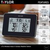 Taylor Wireless Digital Indoor Outdoor Weather Station, Battery Powered, Alarm, 5 x 1.86 x 3.3 inches, Black