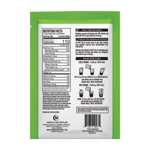 Harmony, Keto Matcha, Pure Japanese Matcha to Amplify Energy and Mental Performance, Instant Drink Mix Packet, 68mg of Caffeine per Serving, 12 Packets