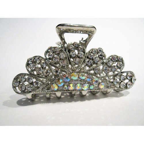 Silver metal crystal hair claw clip bridal clip