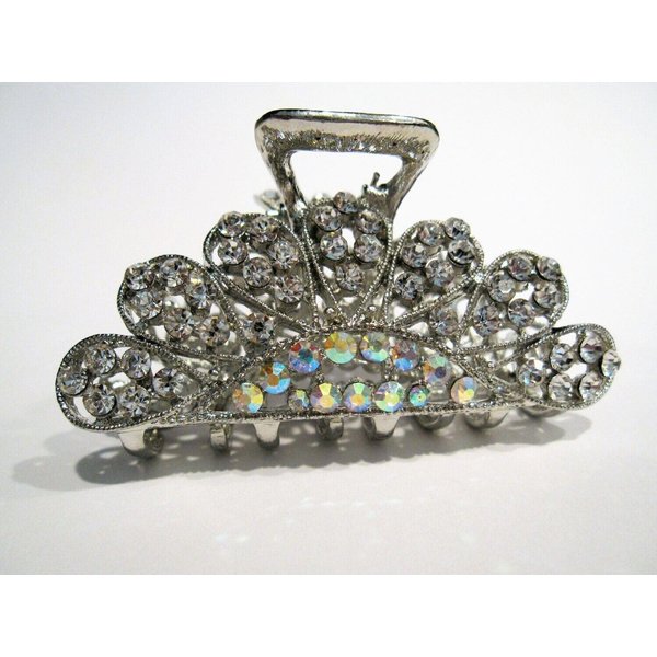 Silver metal crystal hair claw clip bridal clip