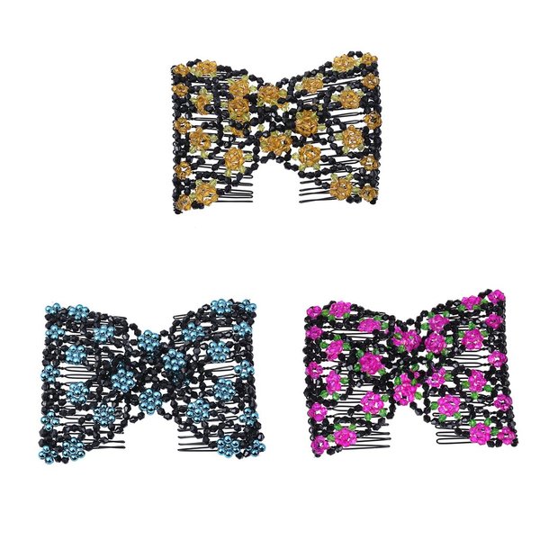 Lovef Easy Magic Beads Double Hair Comb Clip Stretchy Hair Combs Clips Women Hair Accessories Beauty Decoration-3 Pcs