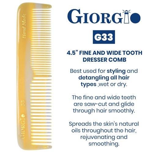 Giorgio G33 FineTooth and WideTooth Pocket Comb - Hair Styling Comb for Men and Women, Handmade Beard Comb for Men, Barber Comb, and Mustache Comb for Grooming,Saw Cut and Polished Travel Comb