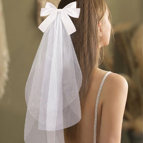 Vovii Bridal Veil for Bachelorette Party Bridal Shower Decorations, White Hair Bow Wedding Bachelorette Veil, Bride To Be Veil with Tulle Bow for Bride Gifts, Bridal Hair Accessories for Wedding