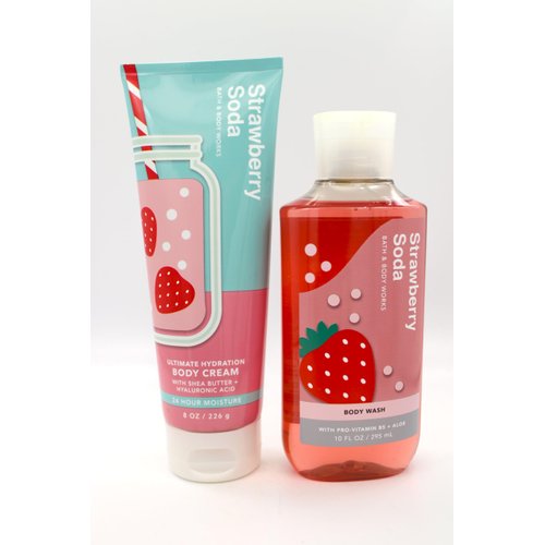 Strawberry Soda, Bath and Body, Shower Gel Body Wash and Body Cream Bundle Set