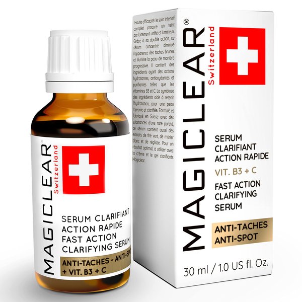 Luxury Swiss Dark Spot Remover for Face Body Serum Age Sun Melasma Treatment Brown Spot Corrector Anti aging Skin Vitamin C + Niacinamide organic Magiclear