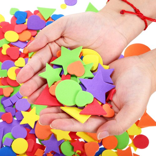 1500 Pieces Self Adhesive Foam Stickers Mini Geometry Shapes EVA Foam Stickers for Kids DIY Art Craft, Circle, Square, Triangle, Heart, Pentagram