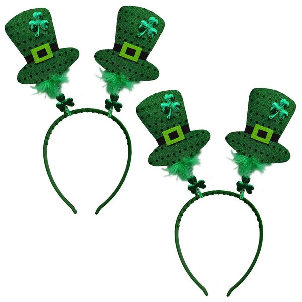 St. Patrick's Day Headband Top Hat Bow Hair Bands Clover Shamrock Bowknot Hairband Women Green Leprechaun Irish Day Headpiece Carnival Hair Hoop Holiday Cosplay Costume Cute Hair Accessories 2 Pack