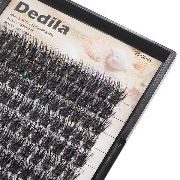 Dedila 120 Clusters Individual False Eyelashes Wide Stem D Curl Handmade Dramatic Black Soft and Light 5D Volume Eye Lashes Extensions Thick Base Women Girls Beauty Tools (16mm)