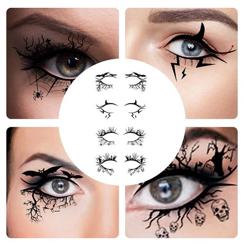16pc /8 Pairs set Eye Shadow Temporary Eye Tattoo Stickers Women Halloween Party Eye Makeup Stickers Face Waterproof Fake Eyeshadow Eyeliner Tool