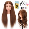 24-26’’ Cosmetology Mannequin Head with 100% Real Human Hair, 100% Human Hair Hairdresser Cosmetology Mannequin Manikin Training Head Hair and Free Clamp Holder