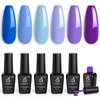Beetles Gel Nail Polish, 6 Colors Blue Purple Baby Blue Light Purple Gel Polish Aquamarine Mermaid, Soak Off UV LED Nail Lamp Gel Polish Manicure DIY Nail Art Home Salon