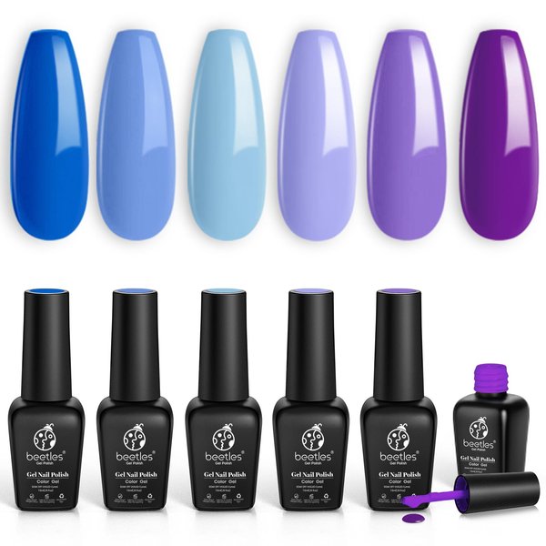 Beetles Gel Nail Polish, 6 Colors Blue Purple Baby Blue Light Purple Gel Polish Aquamarine Mermaid, Soak Off UV LED Nail Lamp Gel Polish Manicure DIY Nail Art Home Salon