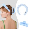 ACO-UINT 6Pcs Blue Spa Headband and Wrist Washbands Set, Skincare Headband Face Wash Headband Makeup Headband, Hair Claw Clip and Powder Puffs for Women and Girls