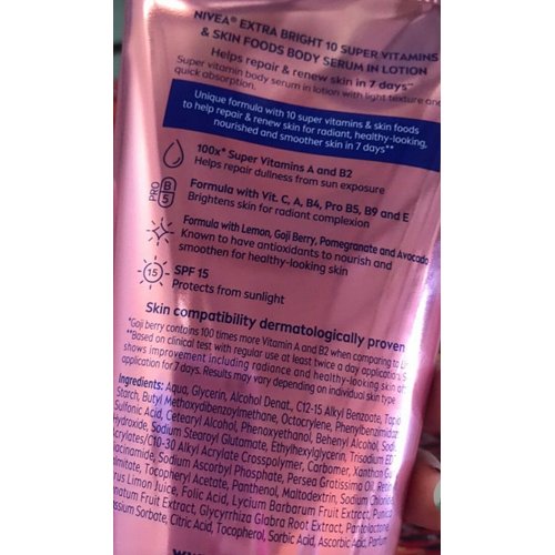 NIVEA Extra Bright 10 Super Vitamins & Skin Foods Body Serum Lotion, Size 320ml, 10.82 Oz (Pack Of 1)