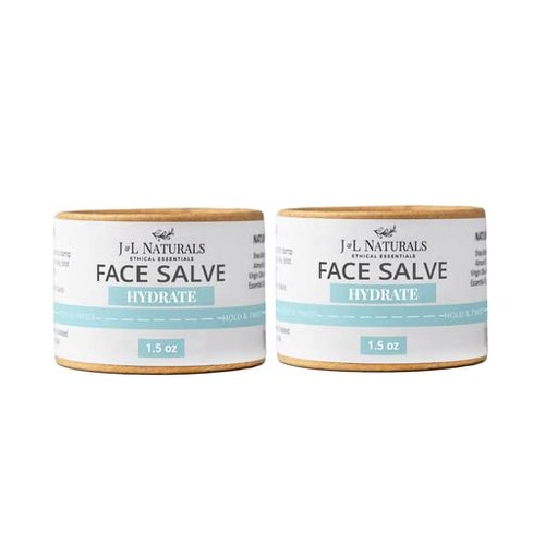 J&L Naturals Hydrating Face Salve Dry Skin Face Moisturizer | Organic Ingredients, 100% Natural, Eco-Friendly | Cruelty Free, Vegan, Paraben Free (2-Pack)