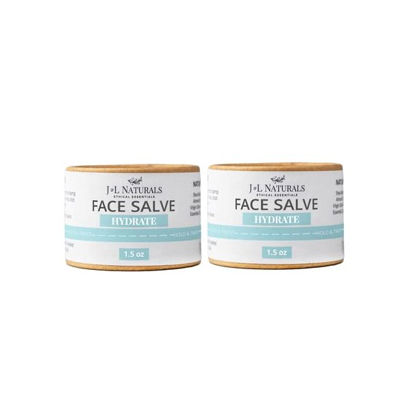 J&L Naturals Hydrating Face Salve Dry Skin Face Moisturizer | Organic Ingredients, 100% Natural, Eco-Friendly | Cruelty Free, Vegan, Paraben Free (2-Pack)
