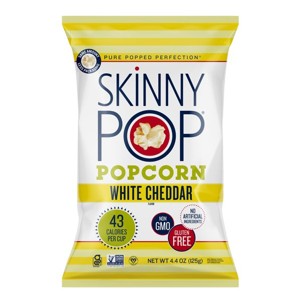 SkinnyPop White Cheddar Popcorn, 4.4oz Grocery Sized Bag, Skinny Pop, Healthy Popcorn Snacks, Gluten Free