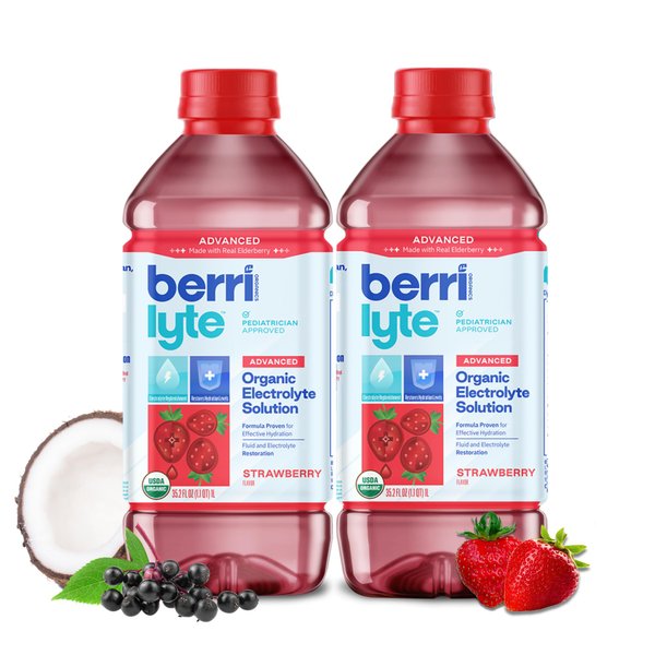 Berri Lyte Advanced Plant Based Organic Electrolyte Solution – Pediatric Rehydration Drink – Natural Sugar Strawberry Flavor, 1 L, 2 ct