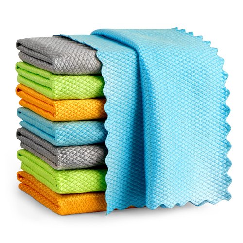 AIDEA Microfiber Cleaning Cloths, 8PK-Multi-Purpose Cleaning Cloth, Microfiber Polishing Cleaning Cloth, Car Window Wipes, Streak Free Windows & Mirrors, Lint Free Glass Cleaning Cloths-12“x12”
