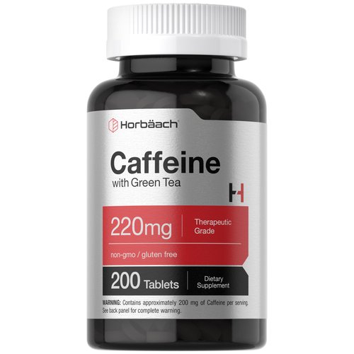 Horbäach Caffeine Pills 200mg | with Green Tea | 200 Tablets | Vegetarian, Non-GMO & Gluten Free