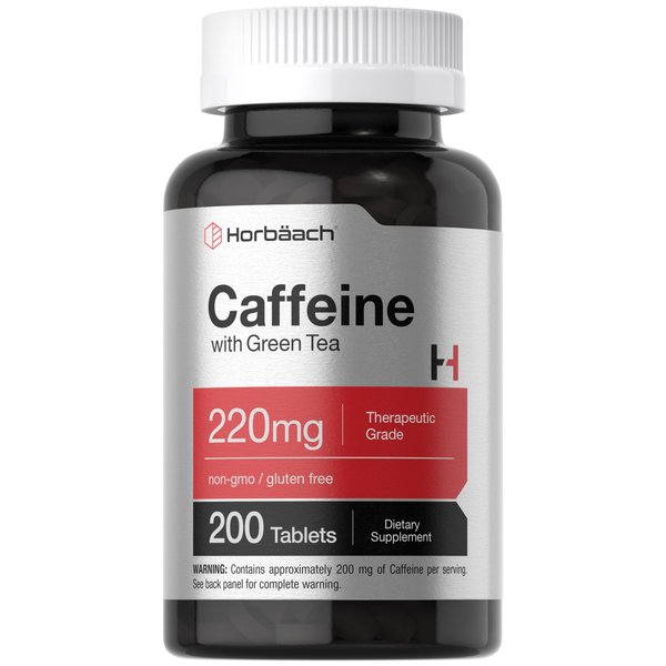 Horbäach Caffeine Pills 200mg | with Green Tea | 200 Tablets | Vegetarian, Non-GMO & Gluten Free