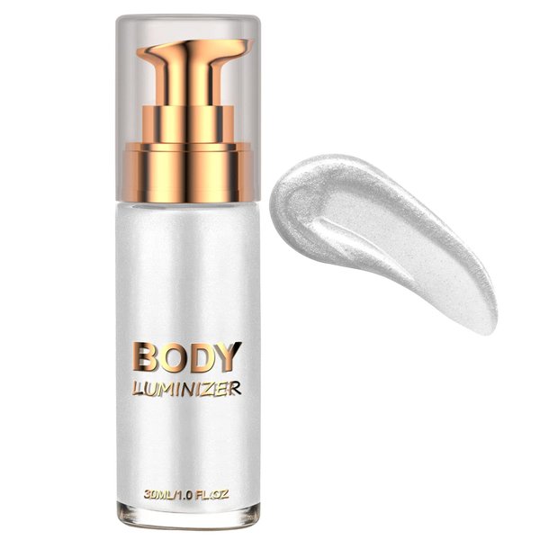 Liquid Illuminator, Body Shimmer Highlighter Makeup Waterproof Smooth Shimmer Glow Liquid Foundation Moisturizing for Face & Body,Smooth Body Shimmer Lotion（#06 Moonlight White）