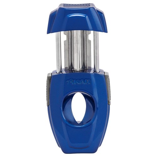 Xikar VX2 V-Cut Cigar Cutter, Up to 70 Ring Gauge, Built-in 64RG Bowl, Stainless Steel Blades, Attractive Gift Box, Ergonomic Design, Secure-Lock, Spring-Loaded, Blue