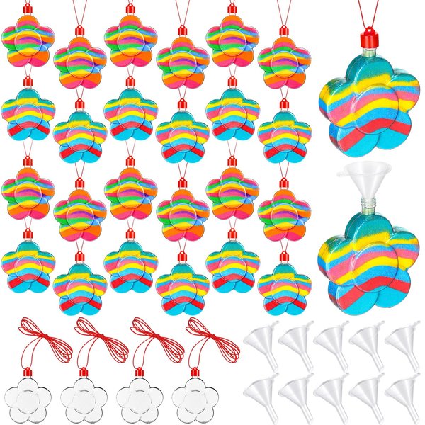 Suttmin 12 Pack Sand Art Bottle Necklaces for Kids Sand Art Craft Kit Fun Art Party Supplies Favors DIY Art Activity Group Include Clear Plastic Mini Funnels, Sand Not Included