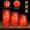 NURADA Flickering Flameless Candles: Built-in Star String Lights 3D Wick Acrylic Battery Operated LED Pillar Candles with Remote and Timer for Wedding Birthday Halloween Decor - Red 3 Pack