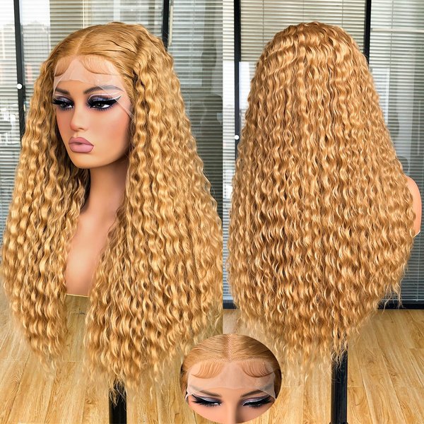 Annivia Long Curly Lace Front Wigs for Black Women, Pre Plucked with Baby Hair,Deep Wave Lace Front Wig,Afro Kinky Curly Synthetic Glueless Lace Frontal Wigs Honey Blonde 26Inch