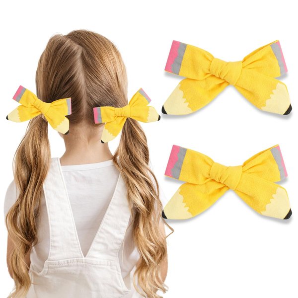 Bow Hair Clips Back to School Hair Bows for Girls Cute Yellow Pencil Clips Hair Bow Barrette Ribbon Snap Hairpin Handmade Graduation Season Decor Hair Accessories for Students Hair Accessories 2Pcs